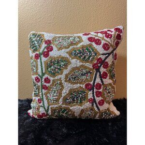 Cherished Traditions Holly And Berry Beaded Decorative Holiday Pillow
